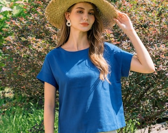 Linen tee - Linen short sleeve top - Handmade Clothing for Women