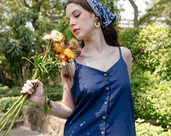 Linen Camisole With Buttons, Summer Linen Tank Top, Spaghetti Strap Top, Premium Linen Clothing for Women