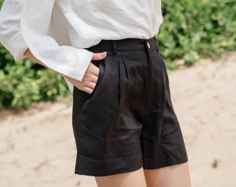 Linen High Waist Shorts - Premium Linen Clothing for Women