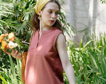 Linen Tank Top SPLIT NECKLINE, Women Linen Top, Summer Top, Hannah Canvas