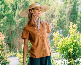 Linen short sleeves shirt - Handmade Clothing for Women