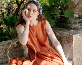 Linen Loose Sleeveless Dress - Premium Linen Clothing for Women