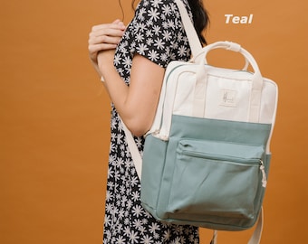 Sac à dos Hela en toile, sac à dos pour femme, sac à dos de voyage, sac à dos de week-end, cadeau pour elle, retour à l'école, ordinateur portable adapté 15 pouces