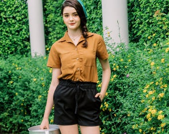 Linen short sleeves shirt - Handmade Clothing for Women