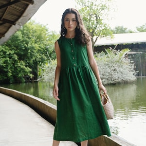 Linen Loose Sleeveless Dress - Premium Linen Clothing for Women