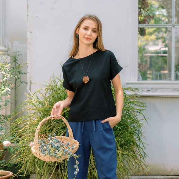 Linen tee | Linen short sleeves top | Linen short sleeves blouse | Premium Linen Clothing for Woman