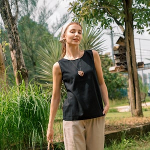 Linen Tank Top Sleeveless In Round Neck