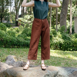 Mid-calf Linen Pants, Linen Crop Pants, Elastic-waist Linen Pants, Premium Linen Clothing for Women