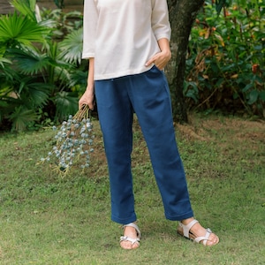 Linen Long Pants, Elastic Waist Pants - Premium Linen Clothing for Women