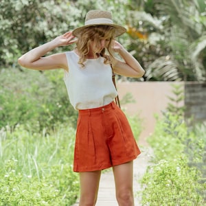 Linen High Waist Shorts afbeelding 1