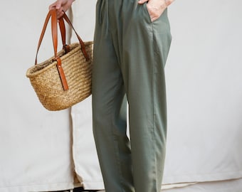 Elastic Waist Linen Pants, Loose linen pants, Tapered linen pants, Women trousers, Linen Clothing for Women