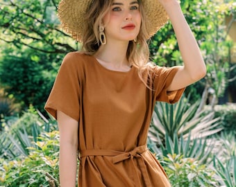 Linen Dress With Hand Embroidered Wild Flower Pattern, Linen Linen Dress With Hand Embroidered Wild Flower Pattern, Linen