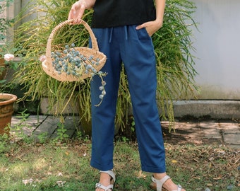 Loose linen pants, Tapered linen pants, Elastic Waist Pants, Premium Linen Clothing for Women