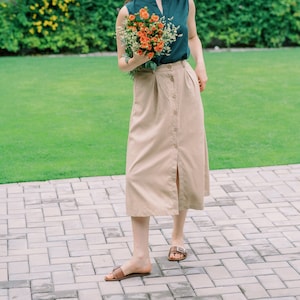 Long Button Down Linen Skirt, Midi Skirt, Linen Clothing for Women