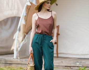 Elastic Waist Linen Pants, Loose linen pants, Tapered linen pants, Women trousers, Linen Clothing for Women