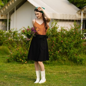 Linen wrap skirt with side tie, Linen Wrap Skirt Knee Length, High waisted Skirt with ties, A-line linen skirt, Linen Clothing for women