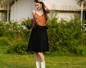 Linen wrap skirt with side tie, Linen Wrap Skirt Knee Length, High waisted Skirt with ties, A-line linen skirt, Linen Clothing for women