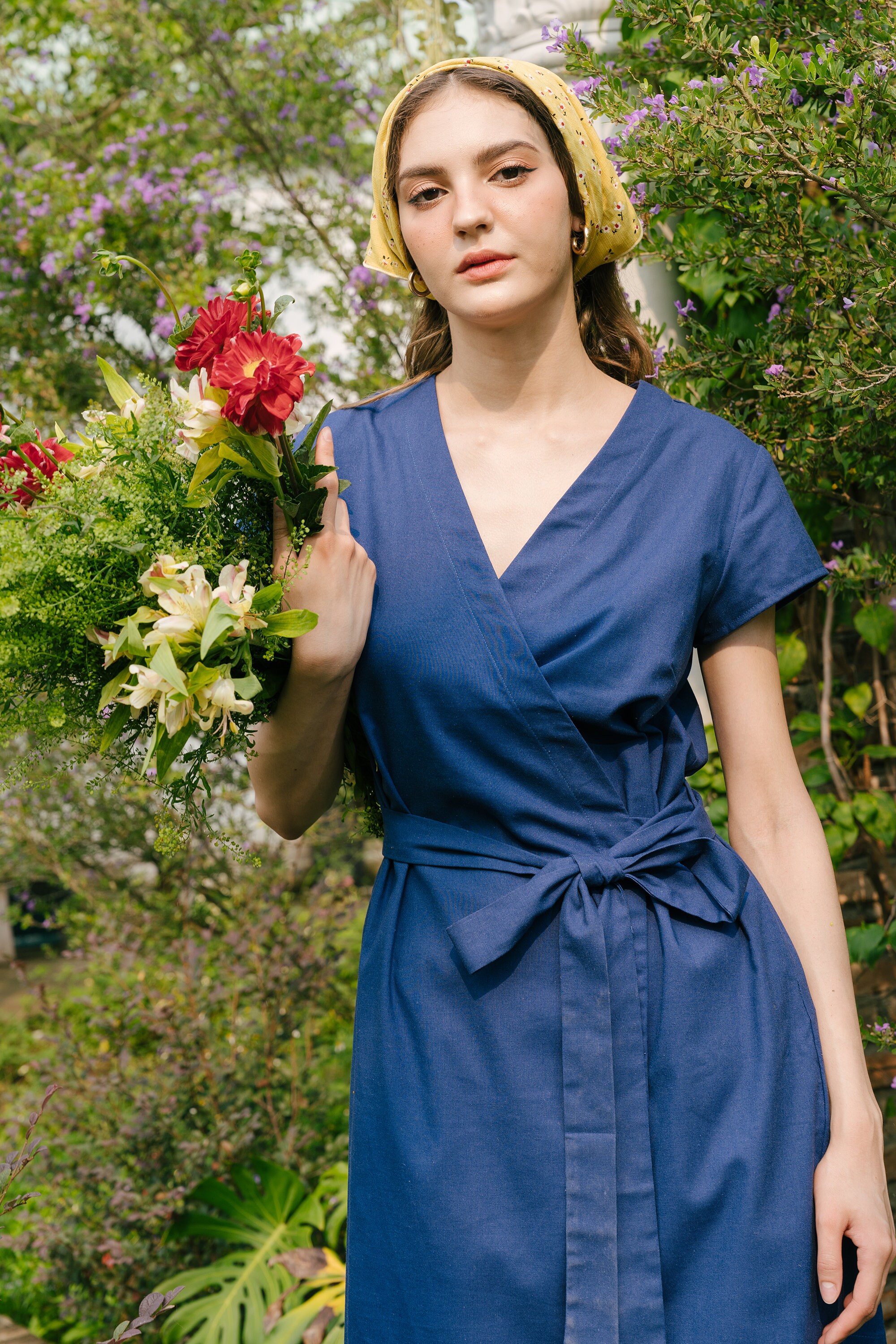 Linen Wrap Dress: Short Sleeve V-Neck Summer Dress