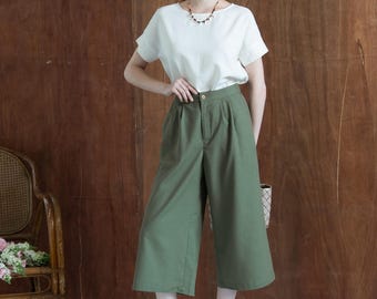 Relaxed Linen Culottes: Mid-Calf Wide Leg Trousers