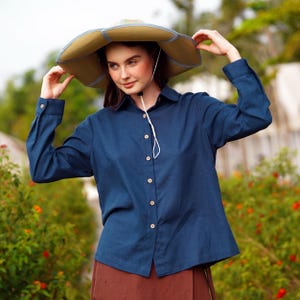 Linen Shirt, Long Sleeves Linen Collar Shirt, Women Shirt, Linen Clothing for Women