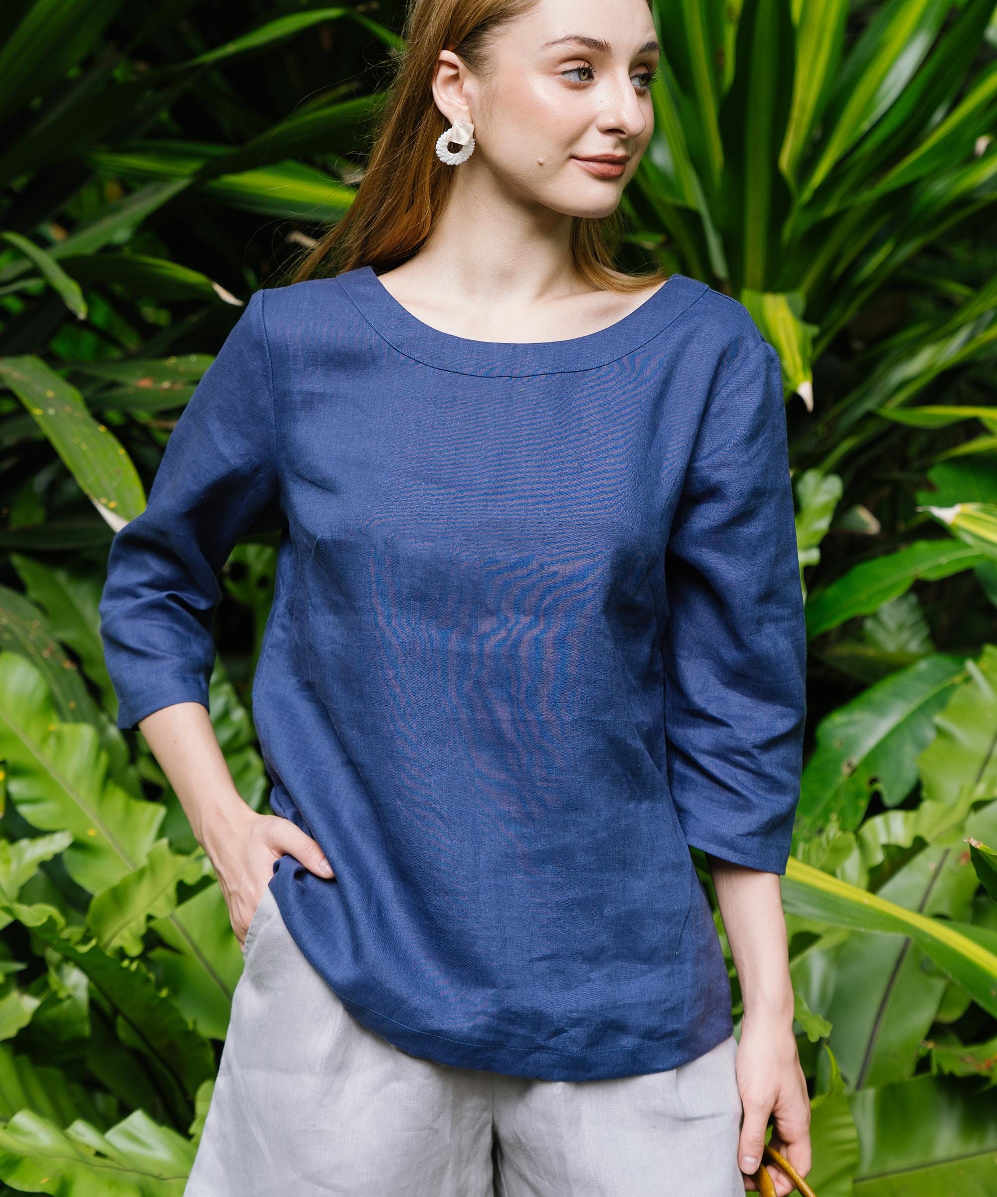 Seacliff Linen-Blend Blouse