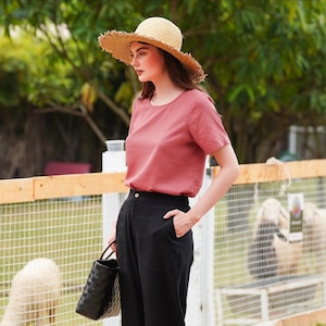 Everyday Linen Top CLARA, Short Sleeve Linen Blouse, Linen loose blouse, Basic Linen Top, Breathable Linen Top, Linen Clothing for Women