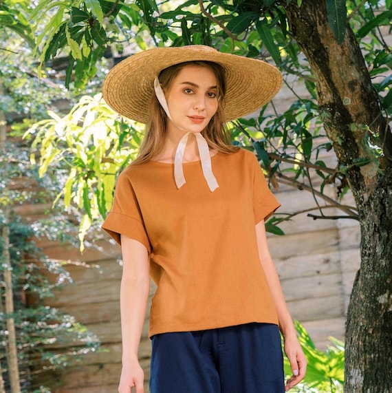 LINEN TEE, Linen short sleeves top, Linen short sleeves blouse, Loose linen top short sleeves, Women linen top, Hannah Canvas