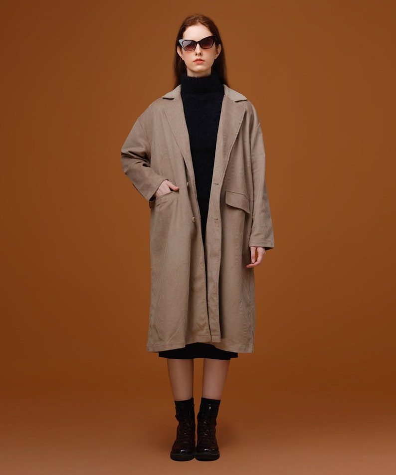 Corduroy Trench Coat, Handmade Corduroy coat, Classic coat, Coat with belt, Premium Clothing for Women Latte