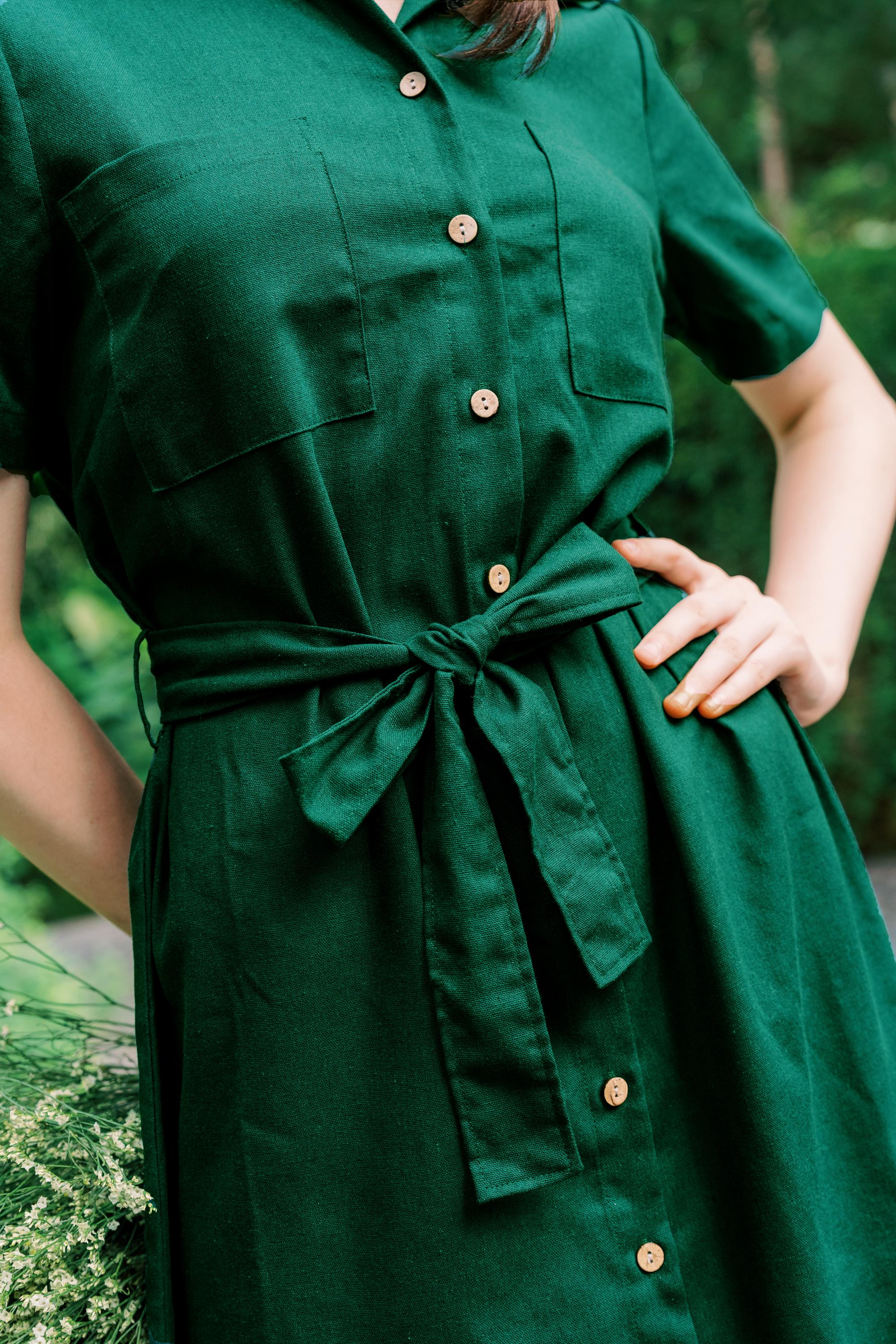 LINEN SHIRT DRESS, Waist Belt Dress, Linen Long Dress, Linen