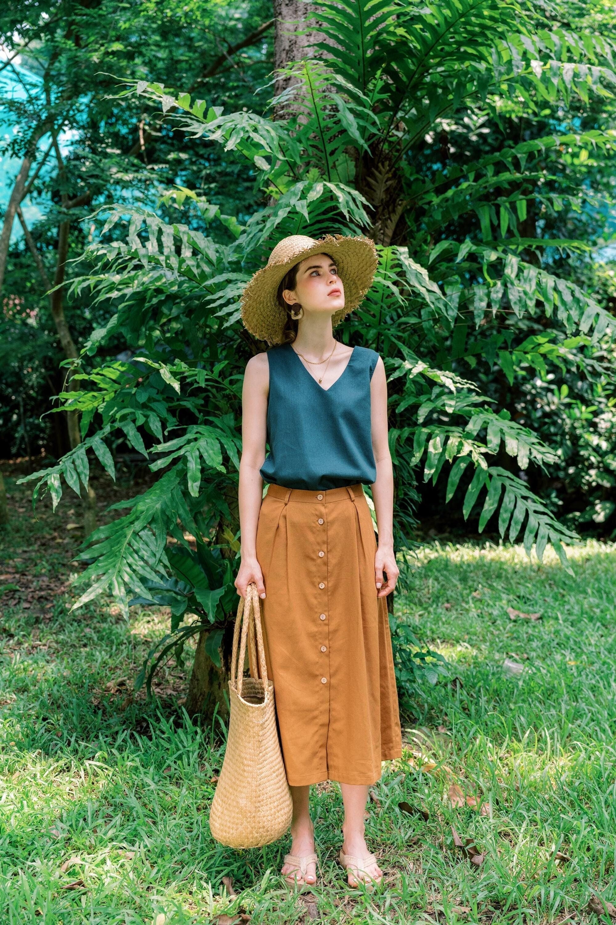Linen V-neck Tank Top Sleeveless