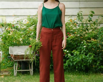 Linen pants slim fit AUDREY, Women Linen Trousers, Cropped Linen Pants with Pockets, Women linen pants, Linen Clothing for Women