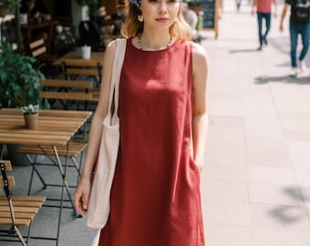Sleeveless Linen Mini Dress POPPY, A-Line Tunic