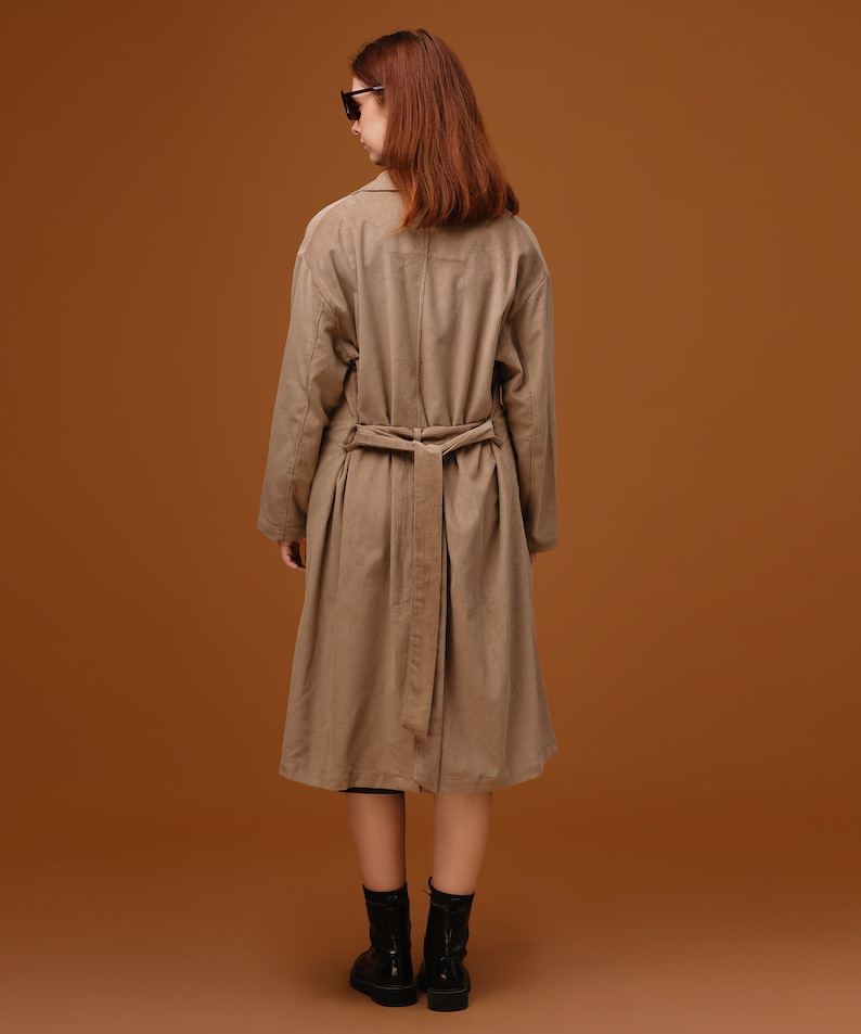 Corduroy Trench Coat, Handmade Corduroy coat, Classic coat, Coat with belt, Premium Clothing for Women image 4