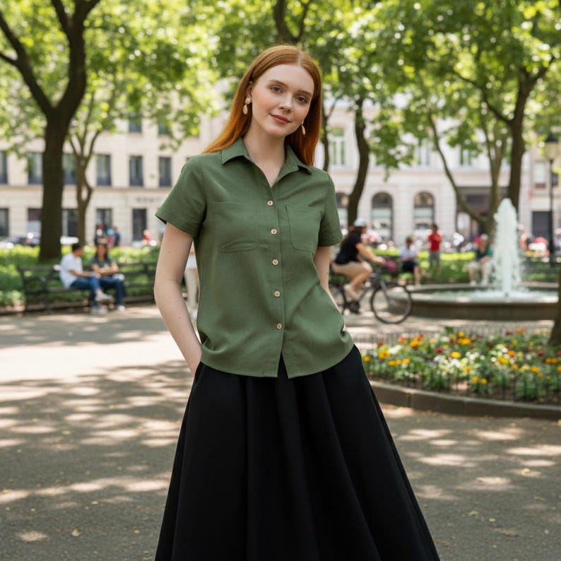 Linen short sleeves shirt - Handmade Clothing for Women image 5