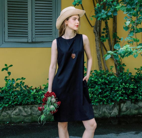 knee length dresses for ladies eleven44 Women's Modal A-Line Tank Dress in Black main image 0
