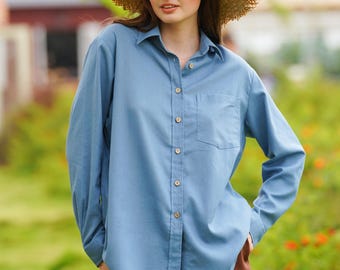 Loose Linen Shirt JADE, Oversized Long Sleeves Shirt, Women Linen Collar Shirt, Summer Shirt, Linen Clothing for Women