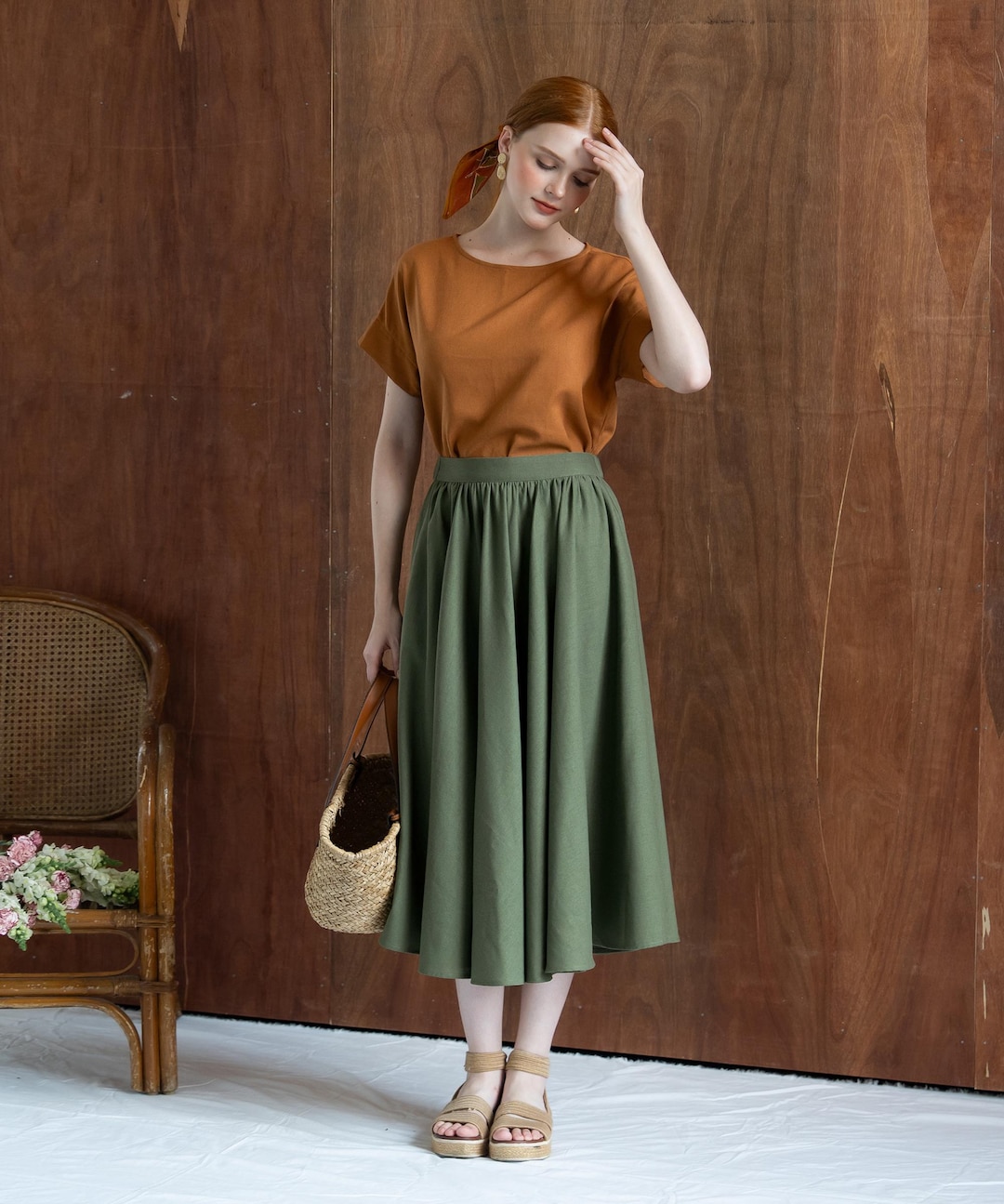 Deuxieme Classe Linen Flare Skirt サイズ34 Wide Linen Skirt CHERRY, Flare Skirt, Summer Long Linen Skirt
