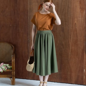 Wide Linen Skirt CHERRY, Flare Skirt, Summer Long Linen Skirt, Premium Linen clothing for Women