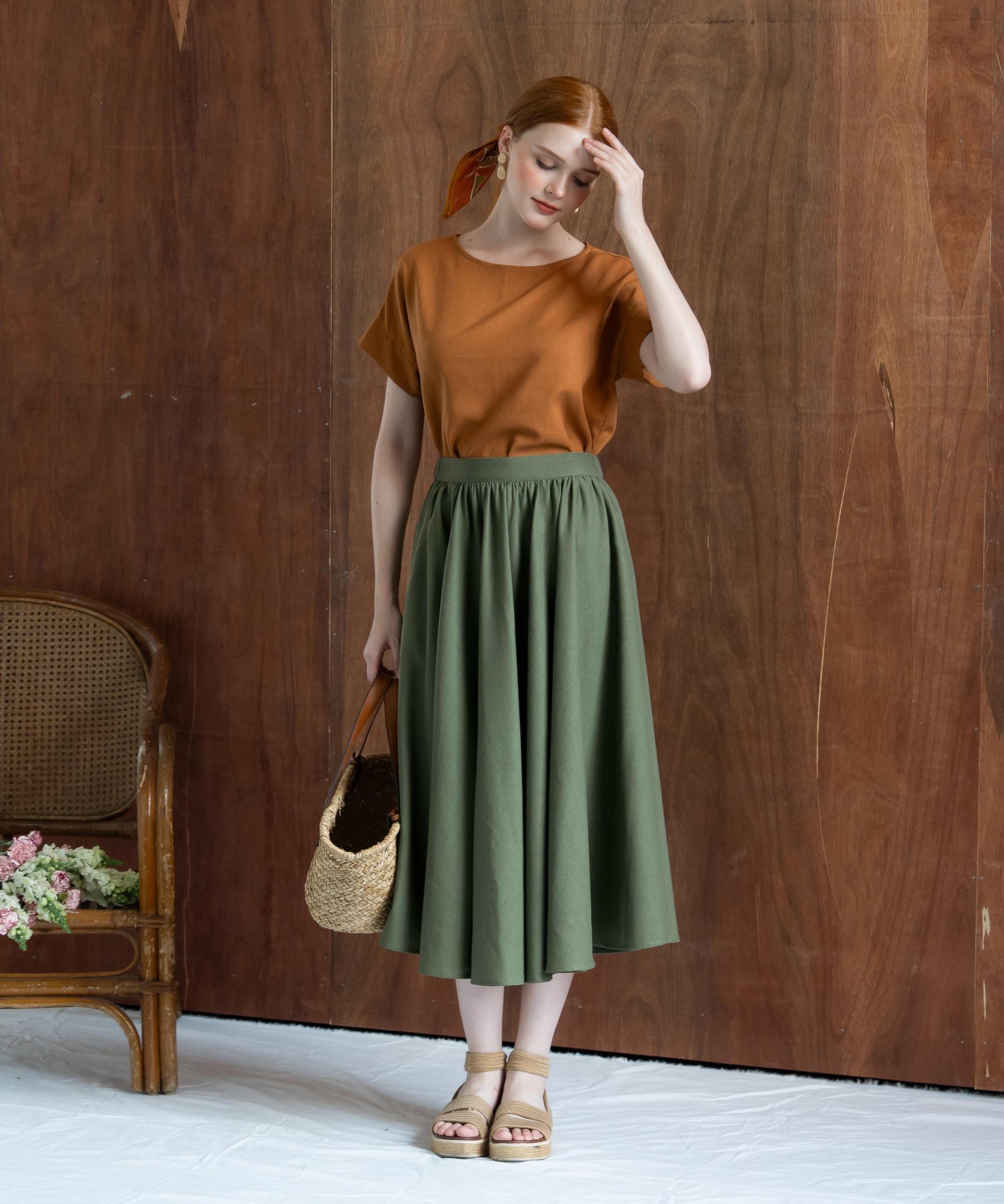 Wide Linen Skirt CHERRY, Flare Skirt, Summer Long Linen Skirt