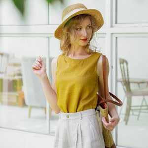 Linen High Waist Shorts Premium Linen Clothing for Women image 3