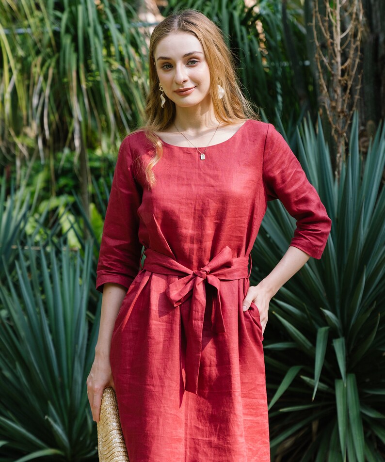 Linen Midi Dress Handmade Clothing for Women Etsy