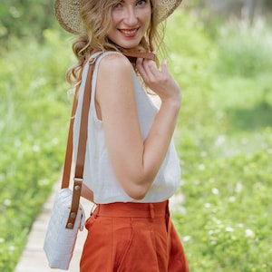 Linen High Waist Shorts Premium Linen Clothing for Women Orange