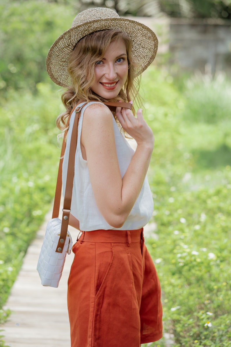 Linen High Waist Shorts Premium Linen Clothing for Women Orange