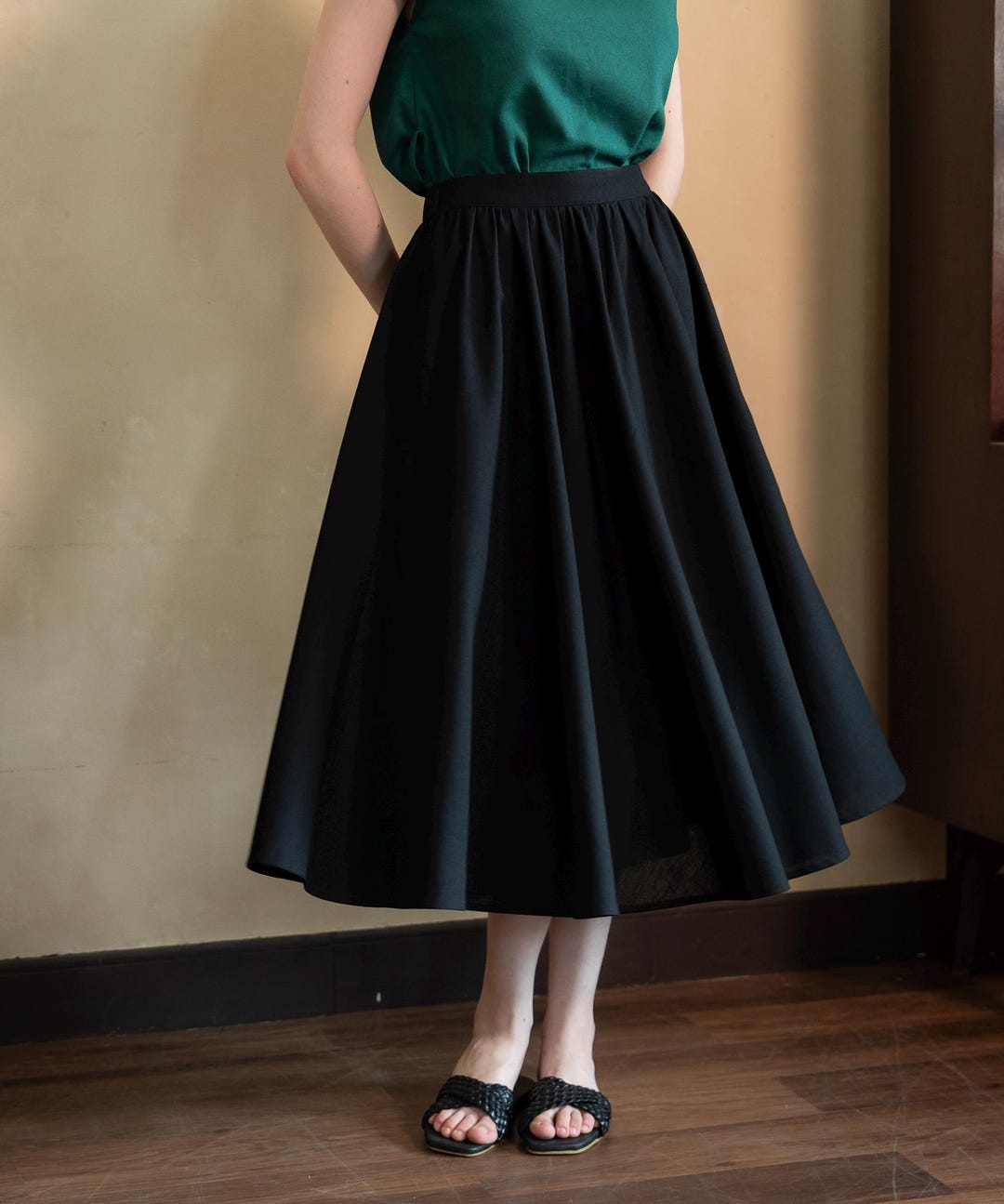 Wide Linen Skirt CHERRY, Flare Skirt, Summer Long Linen Skirt