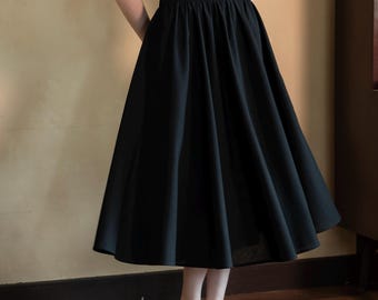 Wide Linen Skirt CHERRY, Flare Skirt, Summer Long Linen Skirt, Premium Linen clothing for Women