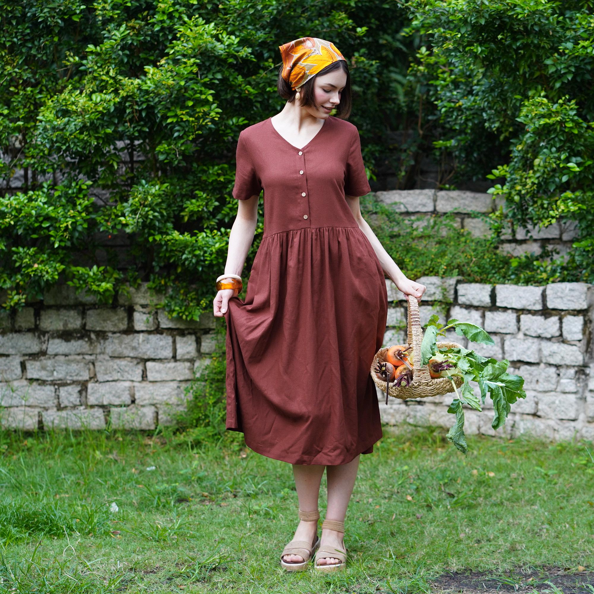 Linen DRESS Short Sleeves Jasmine, V Neck Button Front Linen Dress, Summer Dress, Linen Smock Dress, Linen Clothing for Women, Hannah Canvas