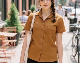 Linen short sleeves shirt - Handmade Clothing for Women