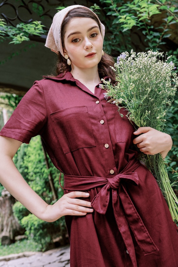 LINEN SHIRT DRESS, Waist Belt Dress, Linen Long Dress, Linen Belt Dress, Linen  Dress for Woman, Gift for Her, Hannah Canvas - Etsy