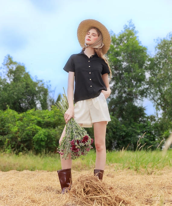 Linen short sleeves shirt - Handmade Clothing for Women