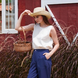 Linen Tank Top Sleeveless In Round Neck - Linen Clothing for Women